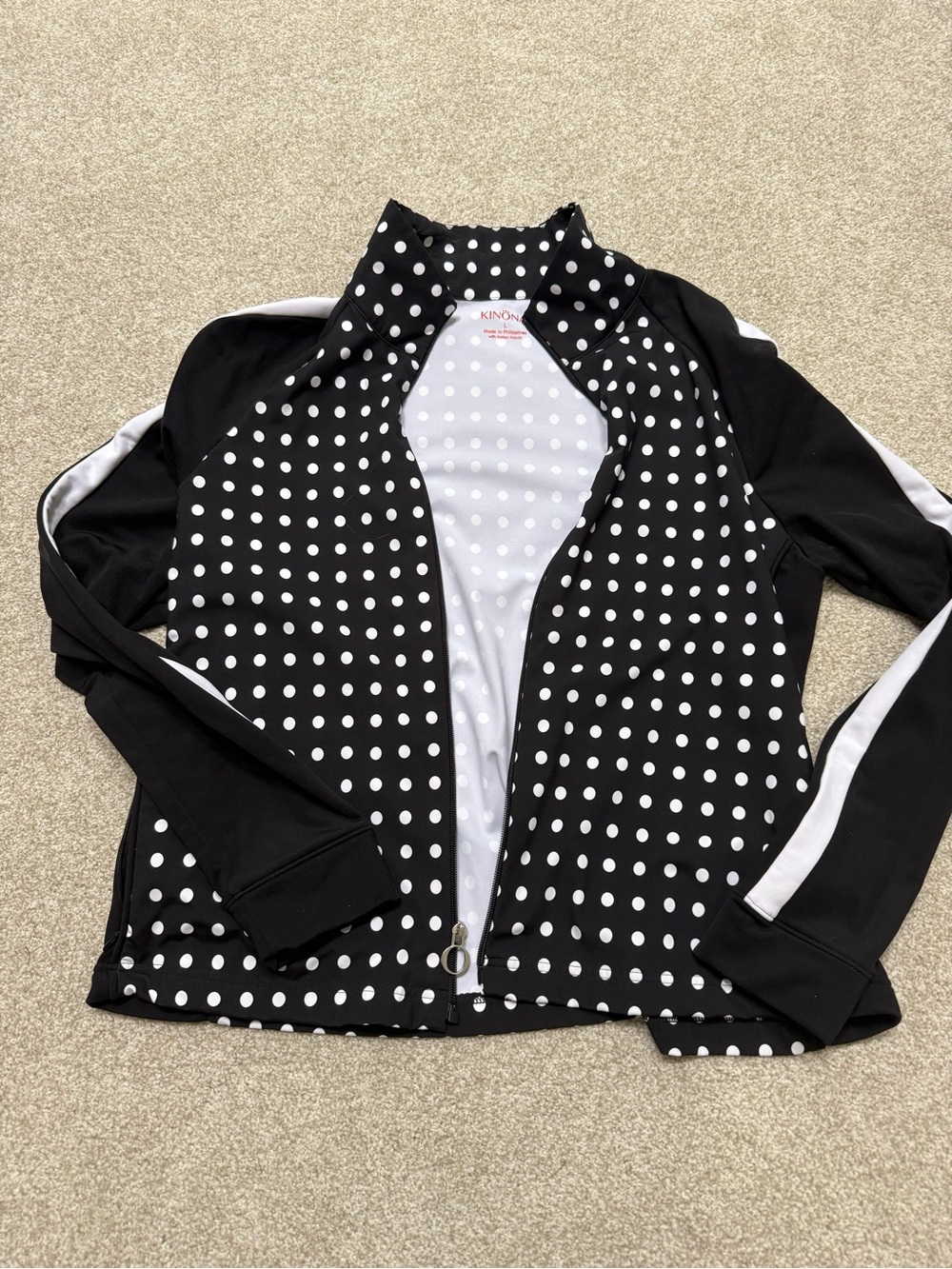 Kinona Black & White Polka Dot Athletic Golf Bomber Jacket